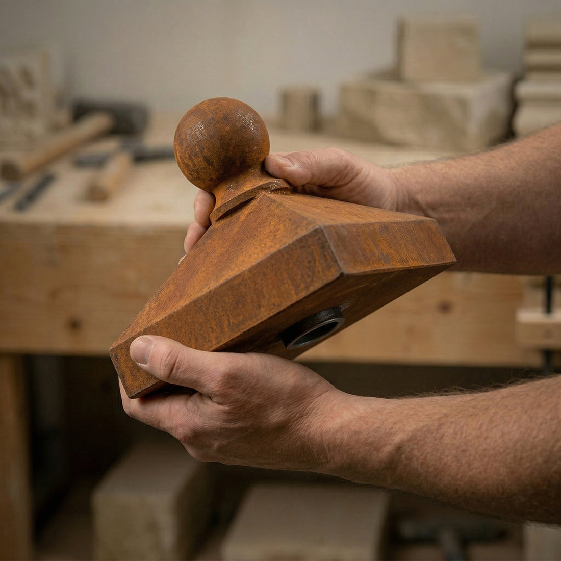 GFRC Retaining Wall Post Cap (Corten Steel Style) — alternate view