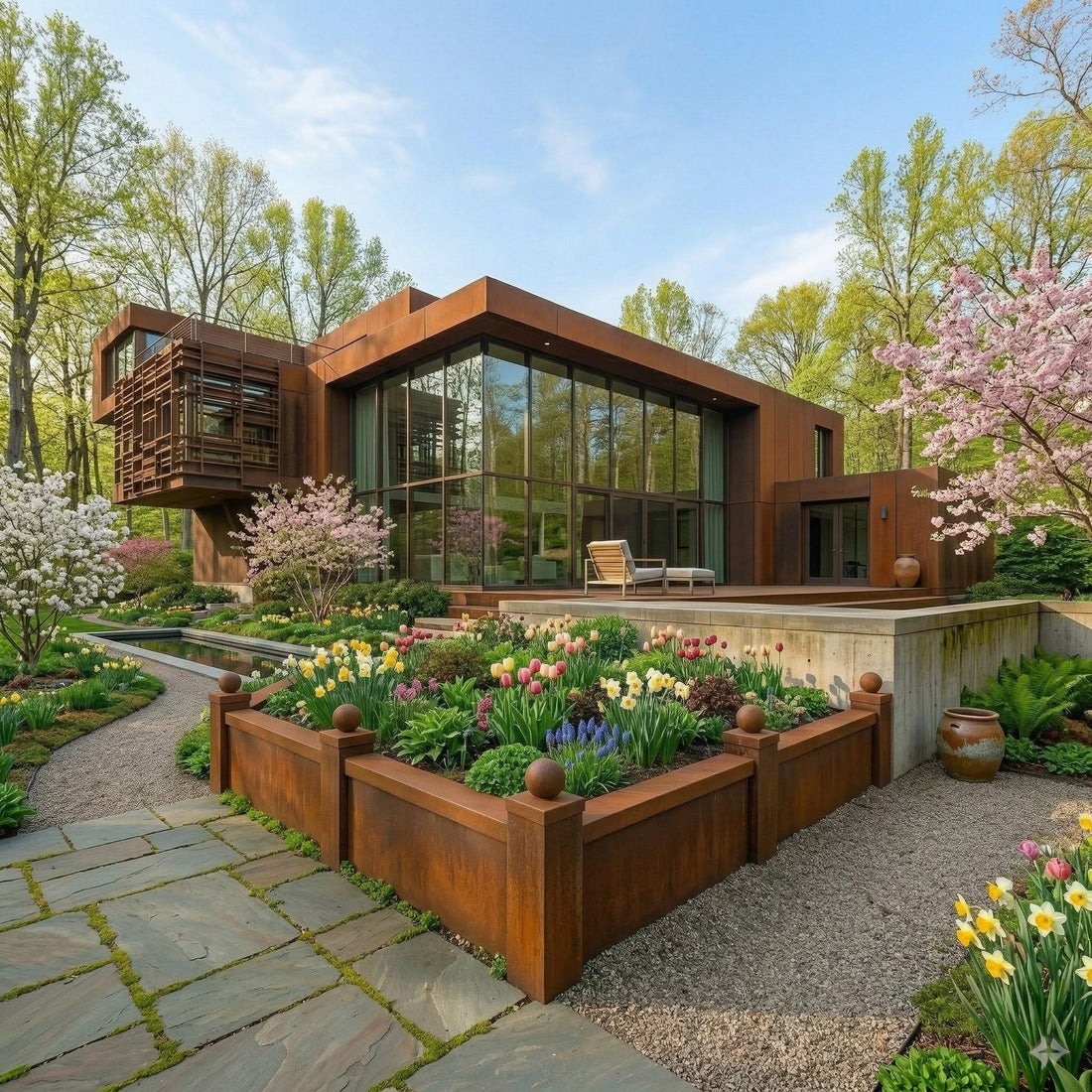 GFRC Retaining Wall Panels | Corten Steel Style — alternate view