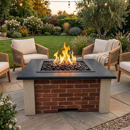 Brickyard Square Black Granite Matte Gas Fire Pit